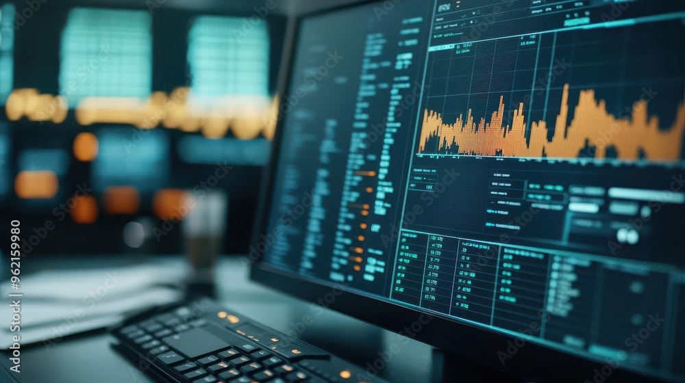 Visual of economic policy documents with graphs and charts, being analyzed by experts in a high-tech environment Visual of economic policy documents with graphs and charts, being analyzed by experts in a high-tech environment