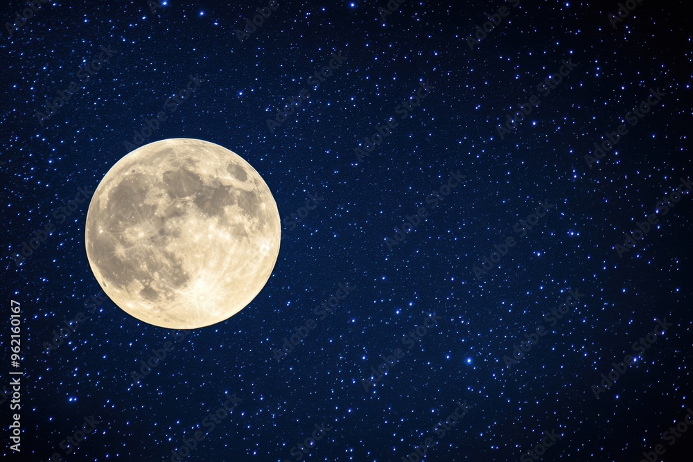Starry night sky with full moon shining brightly Starry night sky with full moon shining brightly