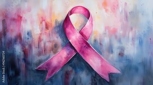 Pink Ribbon Abstract Watercolor Painting
