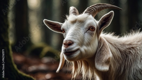 goat in the jungle in close up photo photo