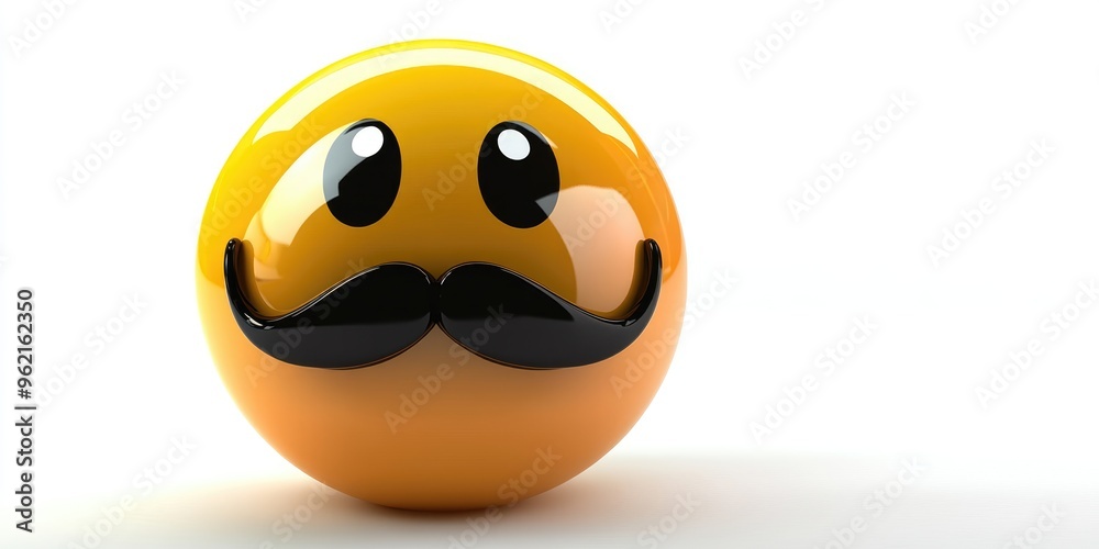 Cheerful yellow emoji ball with big eyes and a black mustache exudes charm and playfulness, perfect for a whimsical decoration or a lighthearted gift idea Cheerful yellow emoji ball with big eyes and a black mustache exudes charm and playfulness, perfect for a whimsical decoration or a lighthearted gift idea