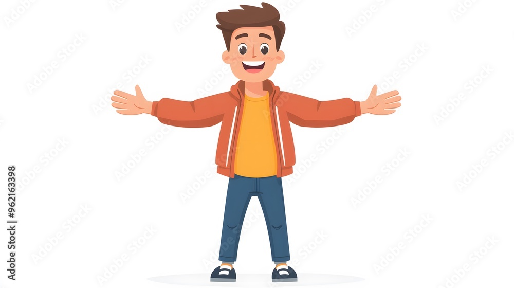 Fototapeta premium Happy Boy With Open Arms Welcoming.
