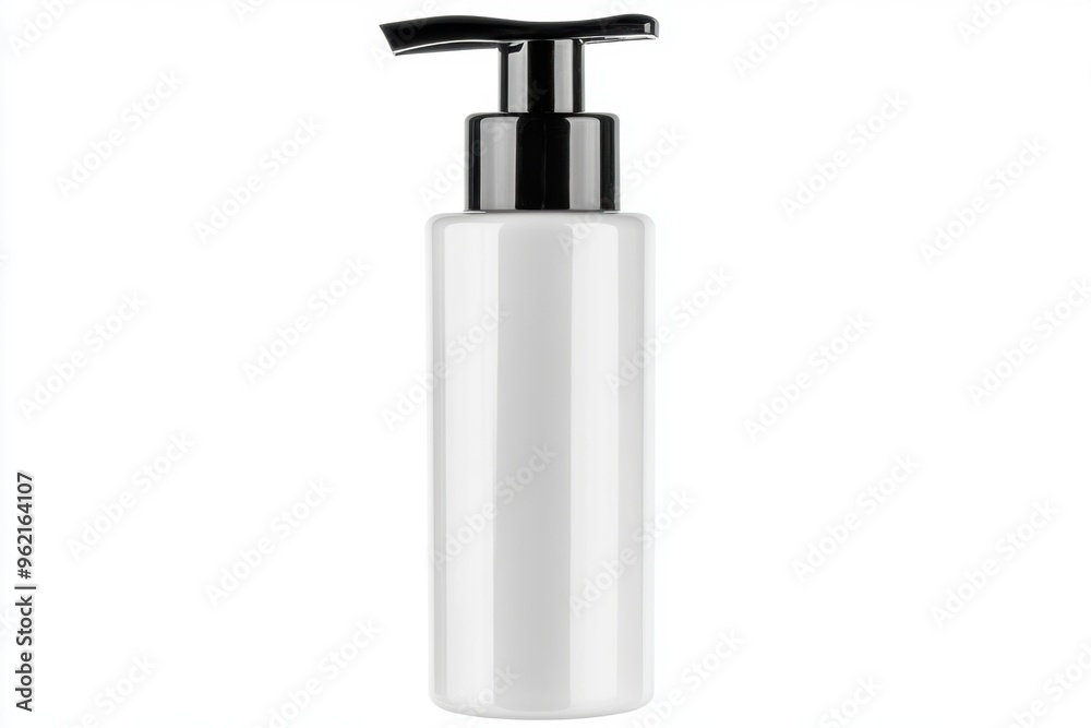 Obraz premium Blank white dispenser bottle with black pump isolated on white