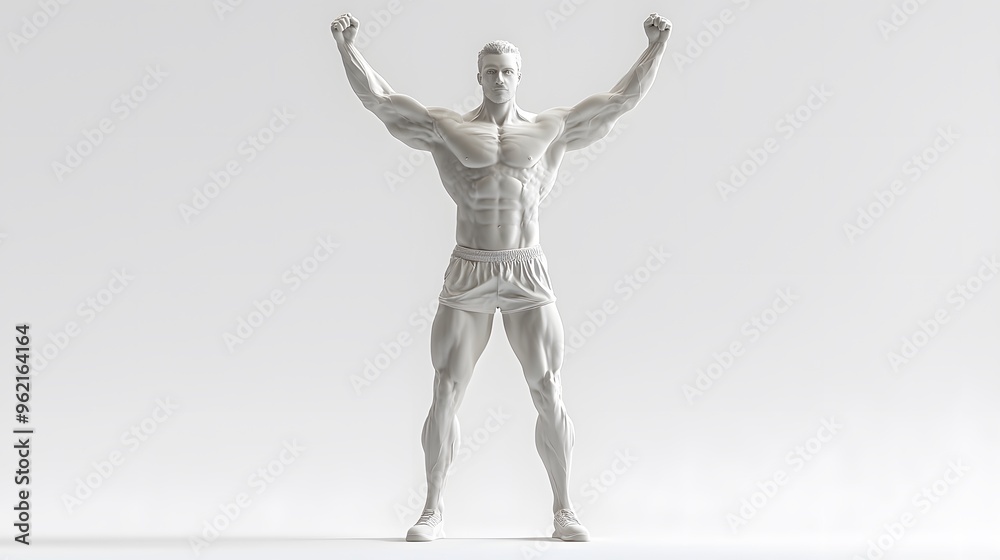 Muscular Man with Arms Raised in Victory Pose. Muscular Man with Arms Raised in Victory Pose.