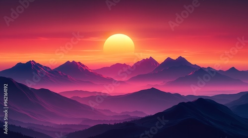 a sunset over mountains