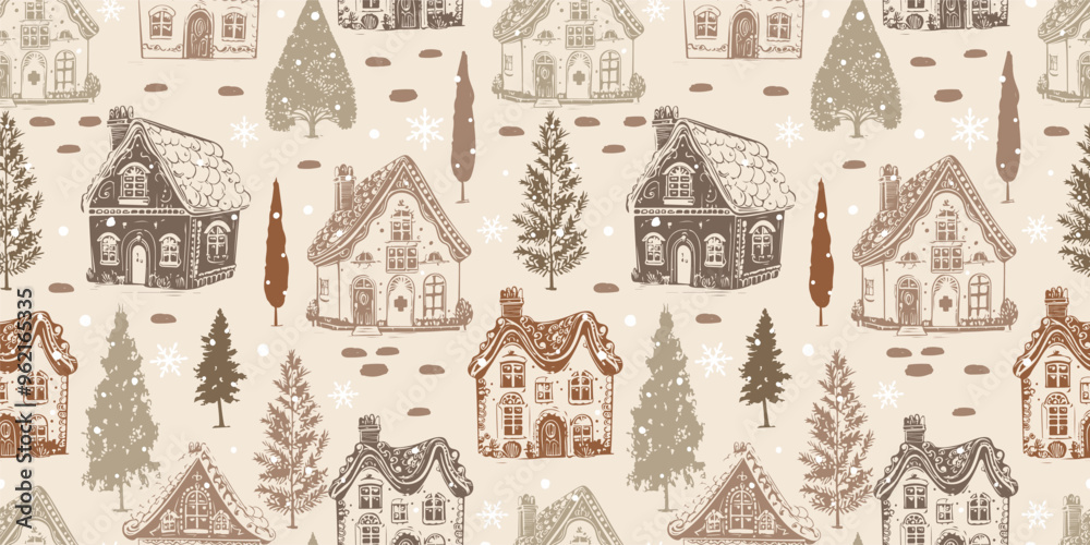 Whimsical Winter and Christmas Seamless Pattern Whimsical Winter and Christmas Seamless Pattern