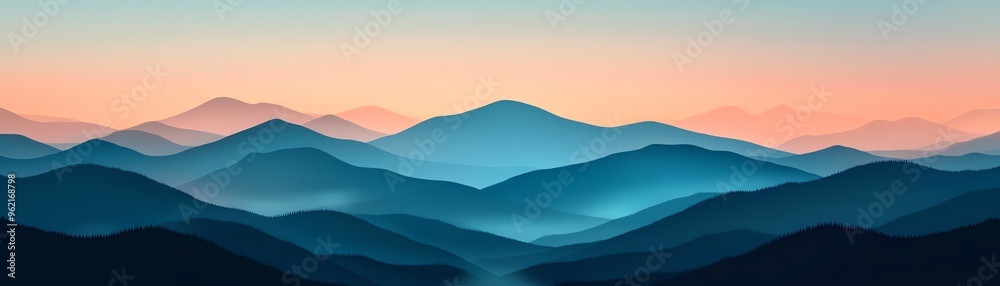 Obraz premium Mysterious landscape shrouded in fog, hidden paths and unknown destinations, flat design illustration