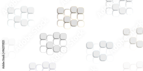 Abstract white and grey geometric overlapping square pattern background with shadow. Square in bright light with paper texture. Modern and creative design with different size white, gray boxes.