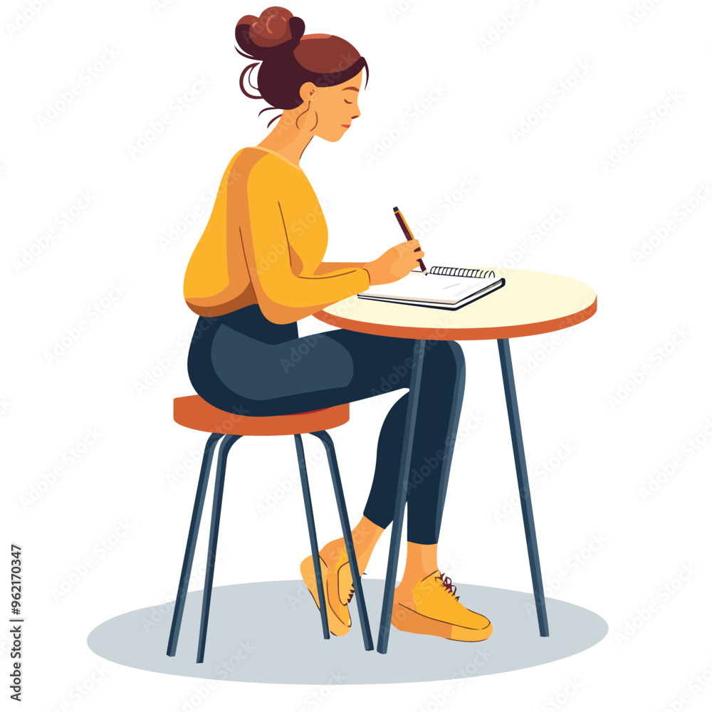 Girl in a cafe working on table Girl in a cafe working on table