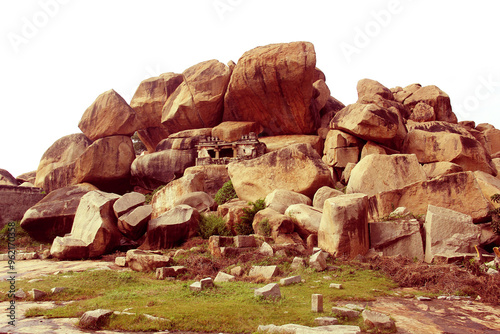 Canvas Print Temple and Boulder, Hampi, South India