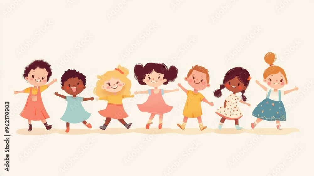 Diverse Children Celebrating Kids Day with Cute Cartoon Illustration Diverse Children Celebrating Kids Day with Cute Cartoon Illustration