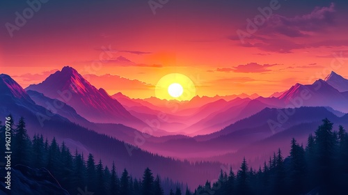 a sunset over mountains