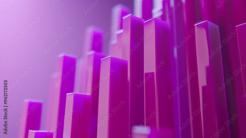 An abstract arrangement of purple 3D bars emerging from a violet background. The futuristic design creates a dynamic and modern visual, perfect for themes related to technology, innovation, and
