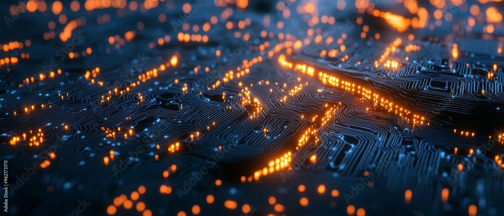 A computer chip with many small lights on it A computer chip with many small lights on it