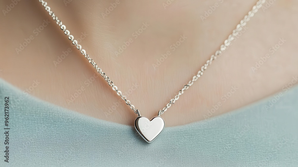 Fototapeta premium A silver necklace with a delicate heart pendant, necklace, silver, heart pendant