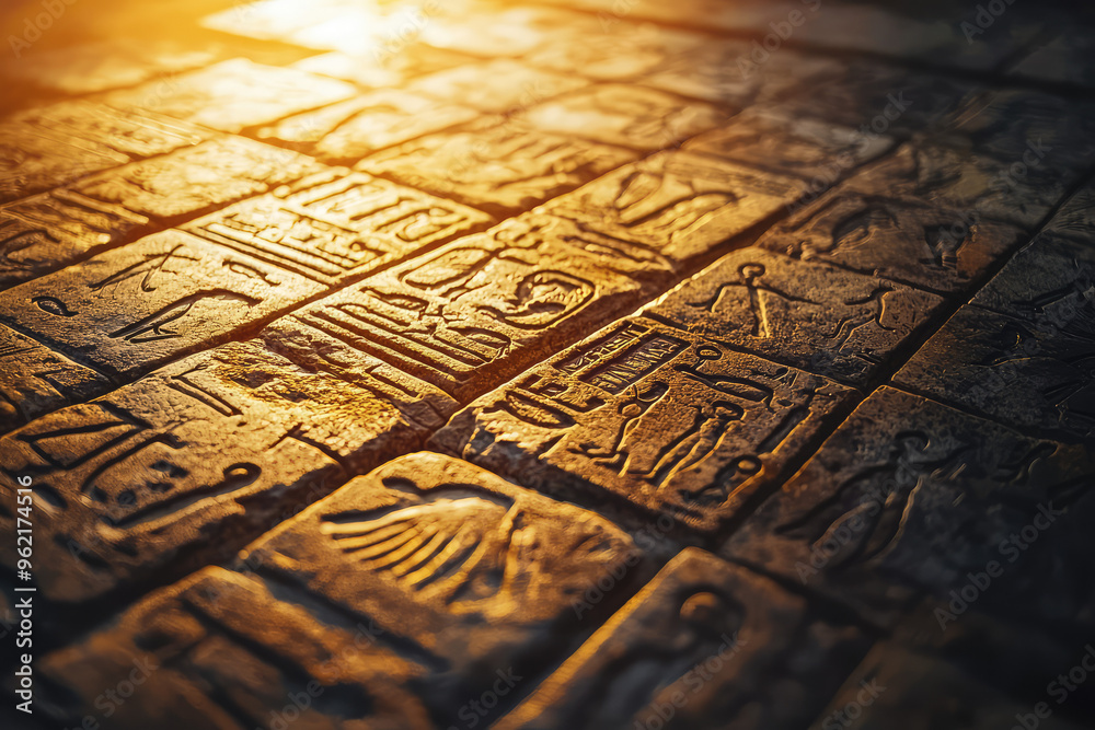 Naklejka premium Unveiling the Past: A Close-Up of Ancient Egyptian Hieroglyphs