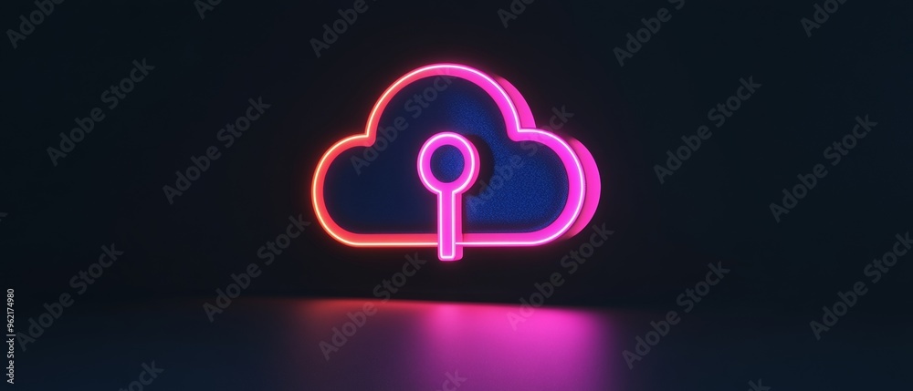 Minimalistic secure cloud storage icon with glowing key lines