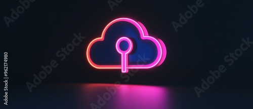 Minimalistic secure cloud storage icon with glowing key lines