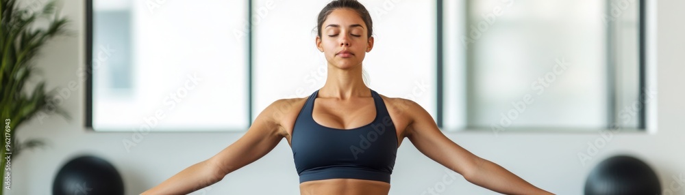 Woman doing Pilates in a minimalist studio, flexibility training, elegant movement, fitness, balance between mind and body, wellness Woman doing Pilates in a minimalist studio, flexibility training, elegant movement, fitness, balance between mind and body, wellness