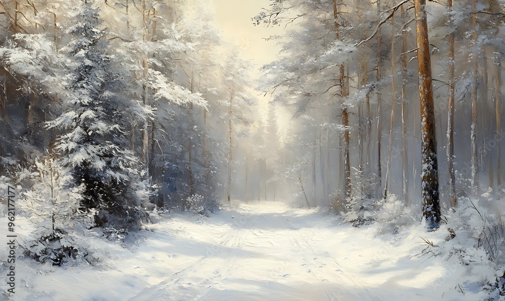 Snow-Covered Forest Path in Winter Snow-Covered Forest Path in Winter