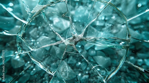 A close-up view of a shattered glass window, featuring distinctive streak patterns