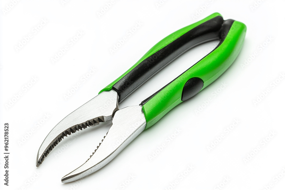 Pliers with a green and black handle, isolated on a white background Pliers with a green and black handle, isolated on a white background