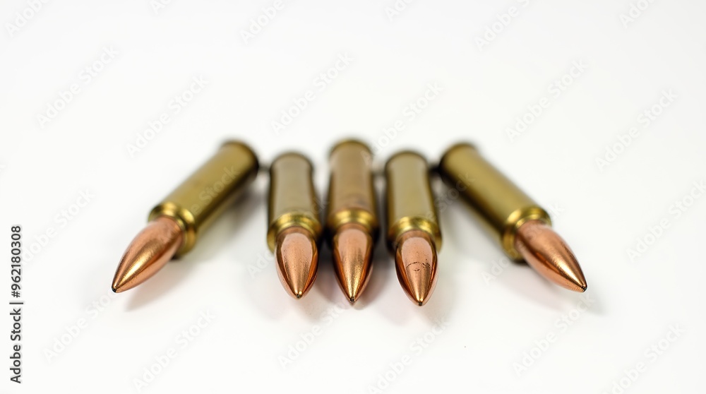 Rifle ammunition displayed on a clean white background Rifle ammunition displayed on a clean white background