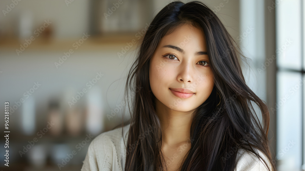 stylish asian woman with long shiny hair make up posing after beauty treatment. Haircare cosmetics photoshoot stylish asian woman with long shiny hair make up posing after beauty treatment. Haircare cosmetics photoshoot