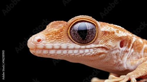 A close up of a geckole with big eyes and black background, AI photo