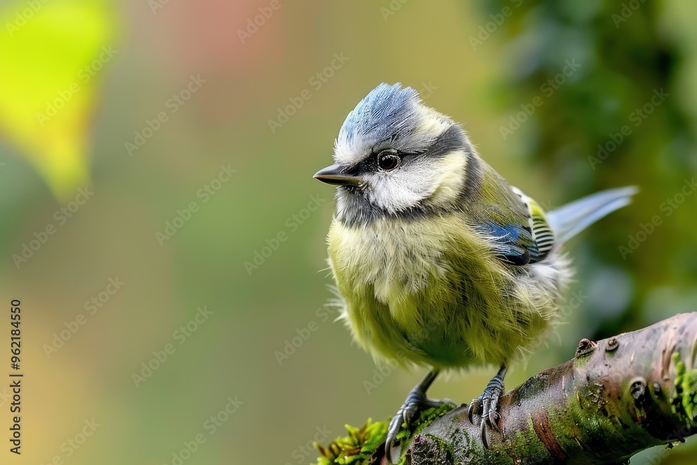 Obraz premium Close up photo of juvenile Blue Tit with blurred background using telephoto lens