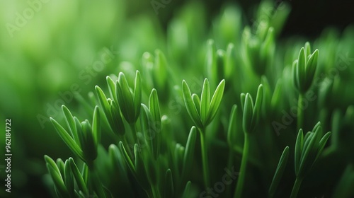  A detailed image of a lush green plant in focus, surrounded by blurred foliage in the background