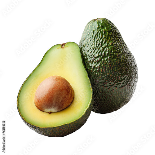  Whole and Half Hass Avocado with Seed on transparent Background transparent background. Png file.
