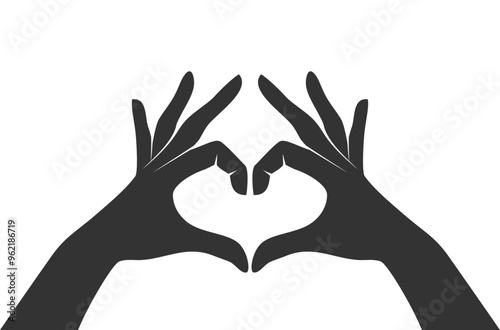 Black silhouettes of two hands forming a heart sign with their fingers. Vector illustration