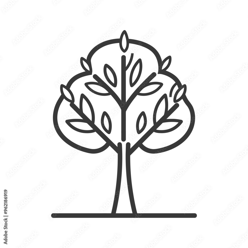 Line art illustration of a stylized tree with leaves Line art illustration of a stylized tree with leaves