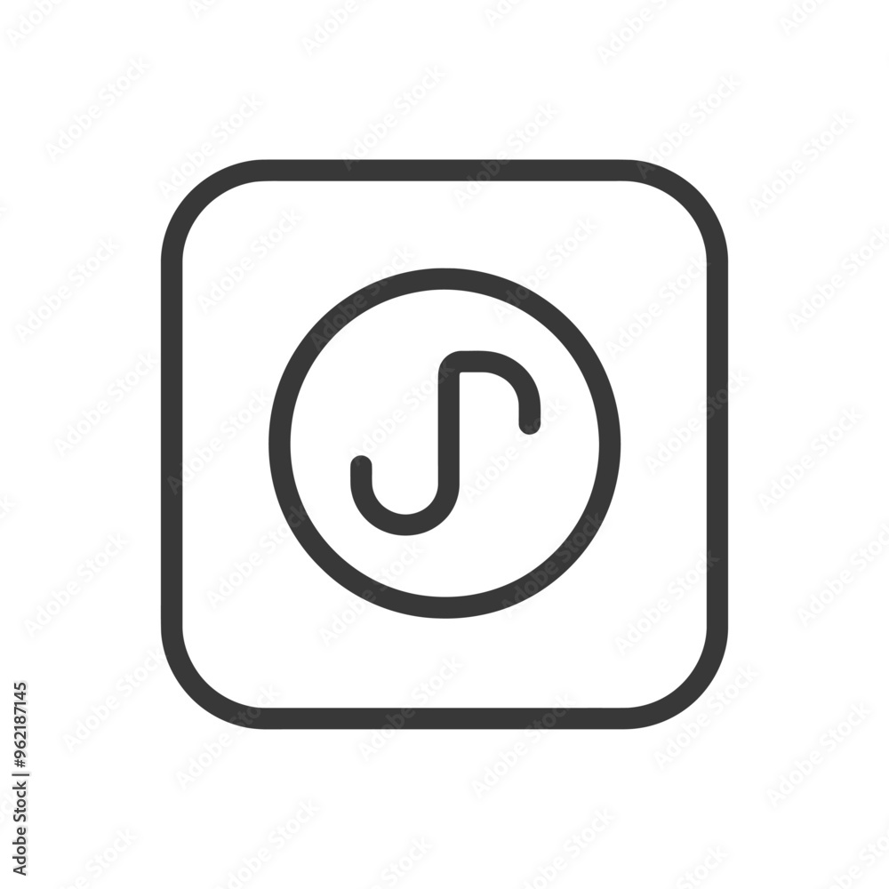 Black and White Square Icon with a Circle and a Curved Line Inside
