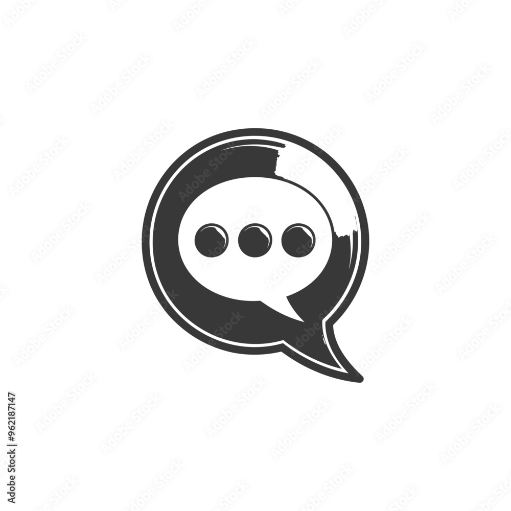 Black and White Speech Bubble Icon with Three Dots Black and White Speech Bubble Icon with Three Dots