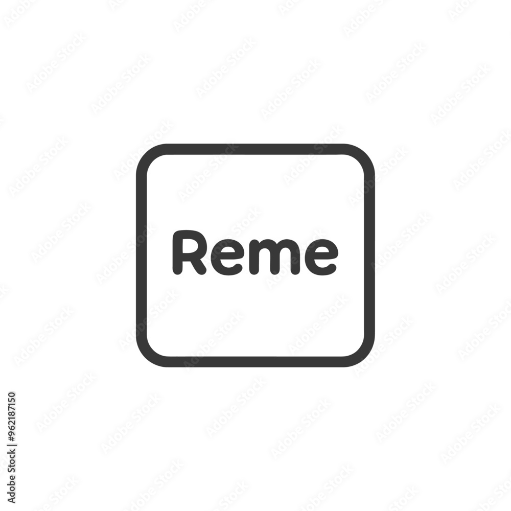 Black and White Square Button with the Word Reme Black and White Square Button with the Word Reme