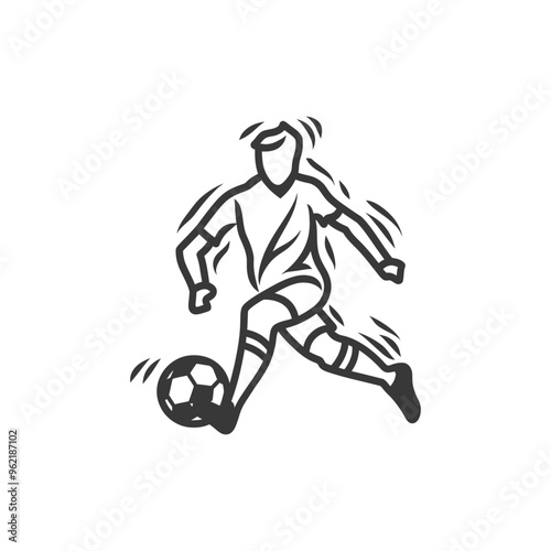 Black and White Sketch of a Soccer Player Dribbling