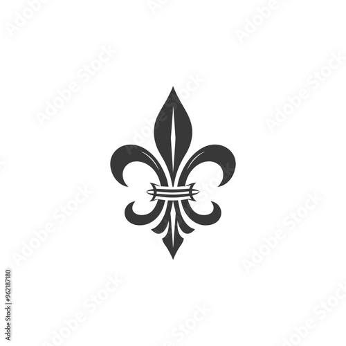 Black and White Stylized Fleur de lis with a Banner