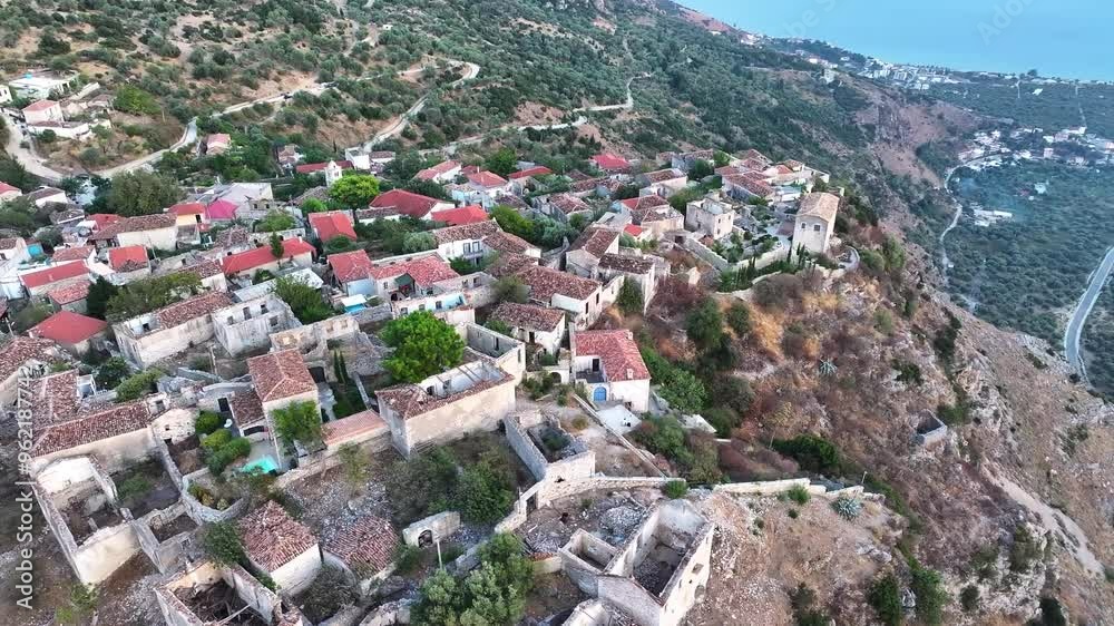Albania old Qeparo village in hills, old stone house Albania old Qeparo village in hills, old stone house