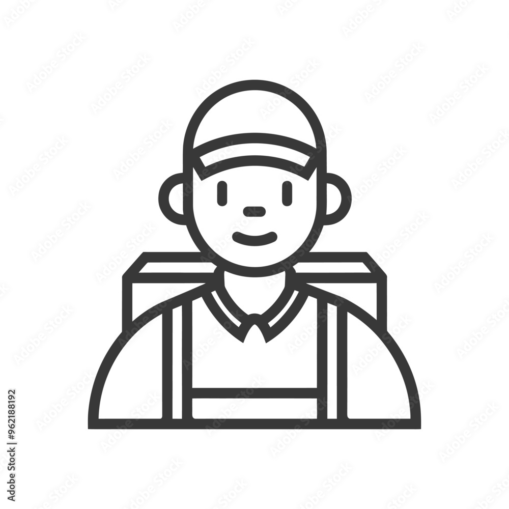 Line Art Illustration of a Smiling Person with Backpack Line Art Illustration of a Smiling Person with Backpack