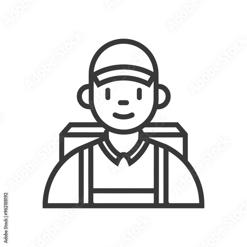 Line Art Illustration of a Smiling Person with Backpack