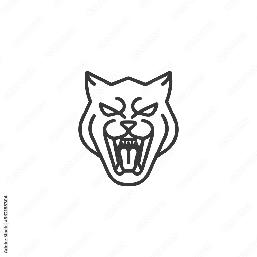 Fototapeta premium Line art illustration of a snarling wildcat head