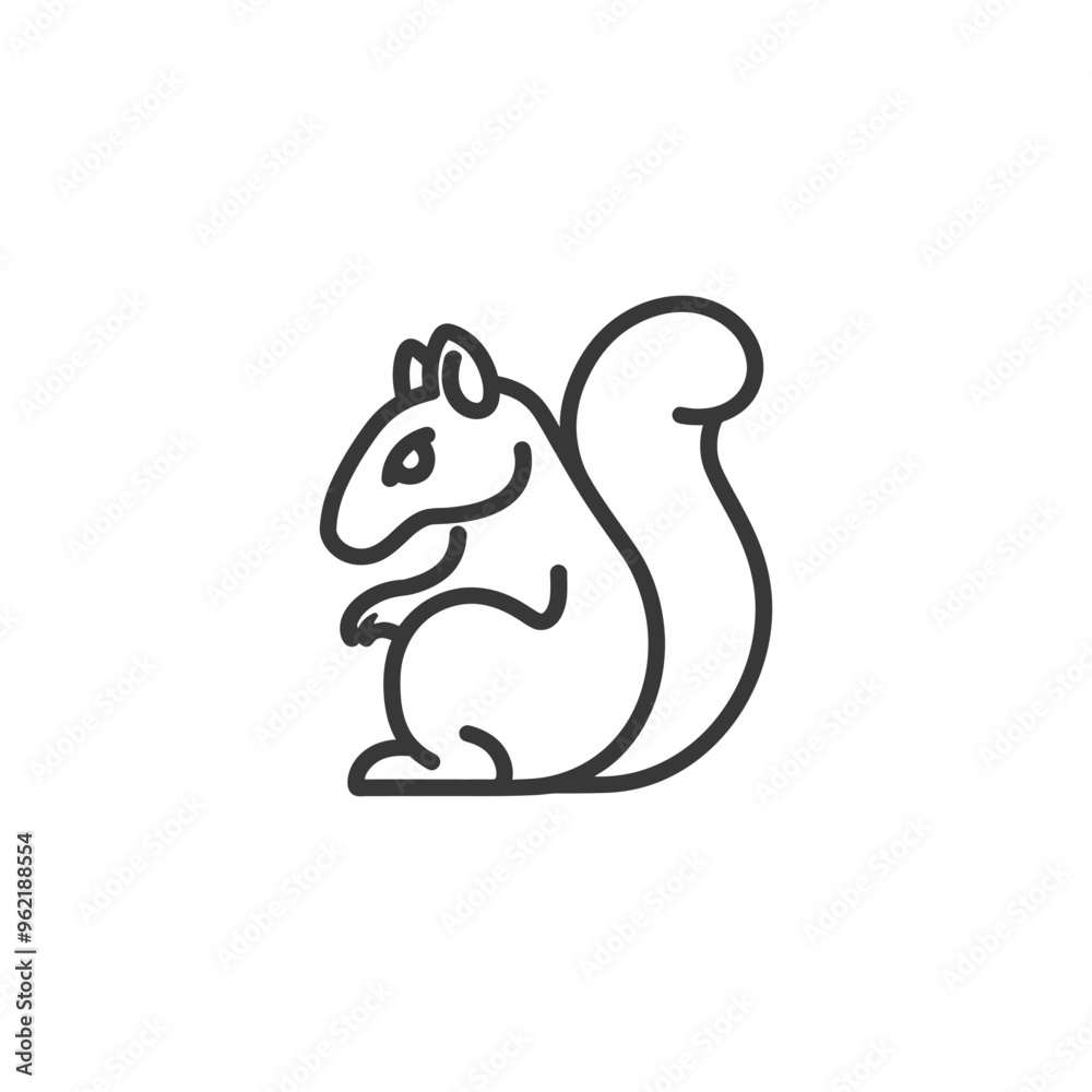 Line Art Illustration of a Squirrel Sitting with Its Tail Curved Behind It Line Art Illustration of a Squirrel Sitting with Its Tail Curved Behind It