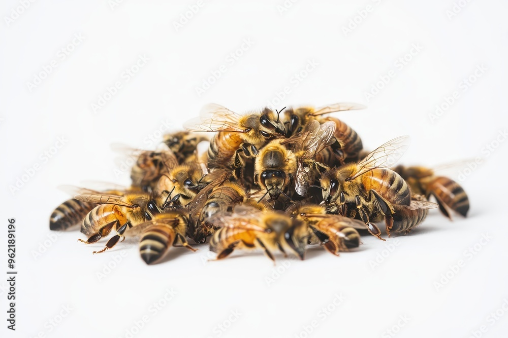 Dead bees on a white background Sign of beekeeping and bee loss Dead bees on a white background Sign of beekeeping and bee loss