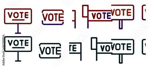 Vote set icons - banners and campaign slogans. Crimson and navy + black colors 
