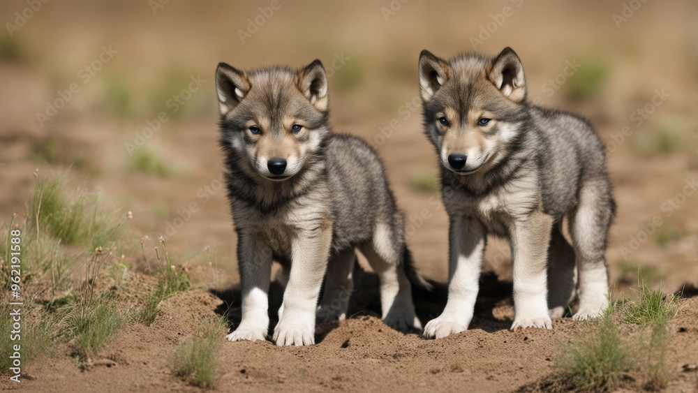 wolf puppies, background of grass wolf puppies, background of grass