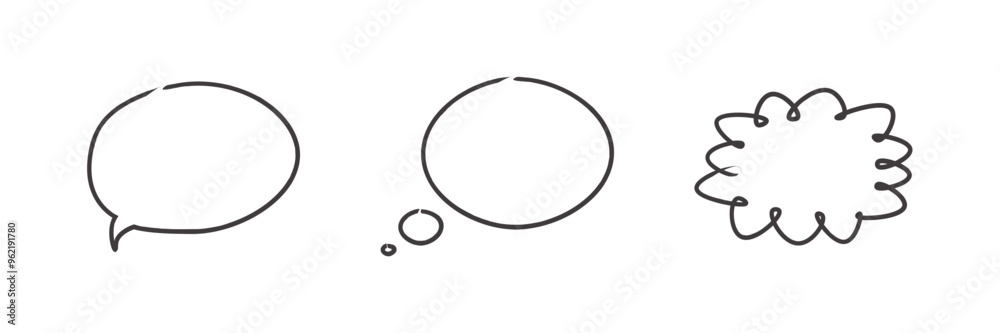 Hand-drawing doodles. Dialogue bubble comic style in 3 variations. Cloud chat. Vector icons in flat style Hand-drawing doodles. Dialogue bubble comic style in 3 variations. Cloud chat. Vector icons in flat style