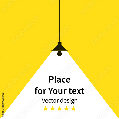 Lamp with text yellow and white with black silhouette illustration banner. Vector icon in flat style