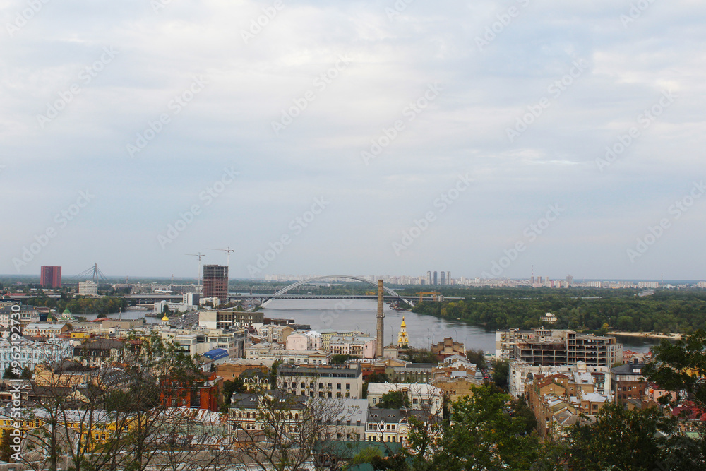 Naklejka premium beautiful views of the Dnipro River and the city of Kyiv, Ukraine